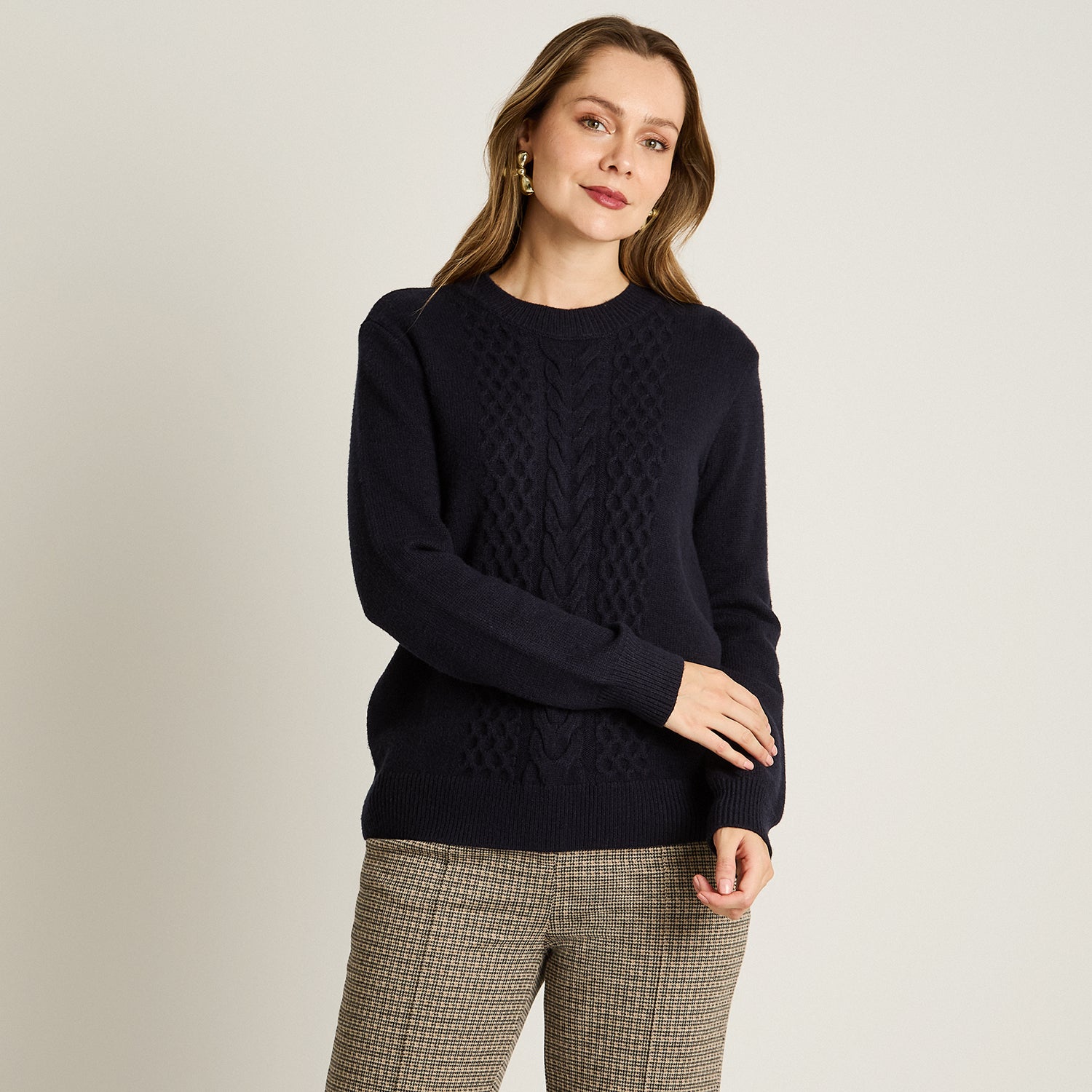 Sweater Azul Manga Larga Elasticidad Media Sin Forro Calce Normal Tela Tejido